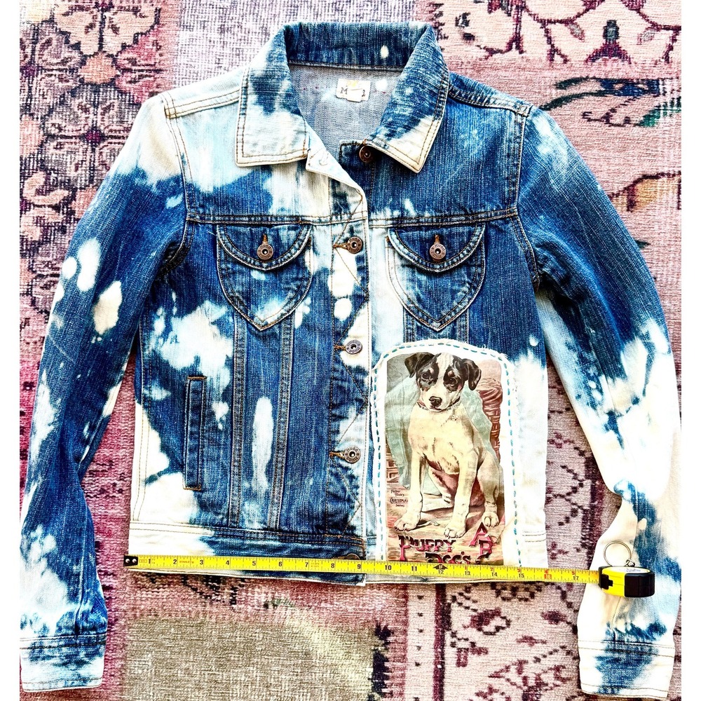 Puppy Love patch & embroidered Jean Jacket MUDD brand size S cottagecore style - Picture 9 of 12